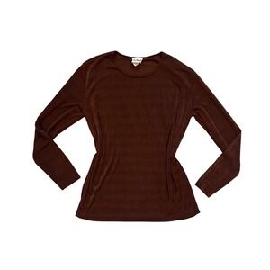 VTG Longsleeve Carmel Brown striped texture stretchy spandex blend blouse